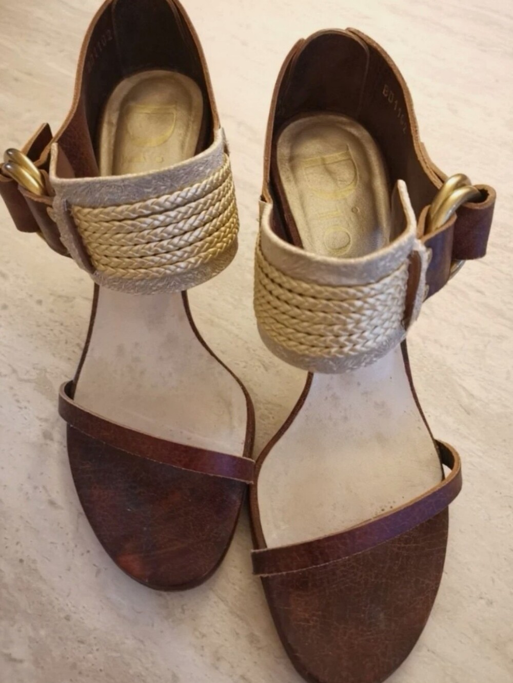 Vintage Christian Dior John Galliano Brown Leather Braided Buckle Sandals US5.5